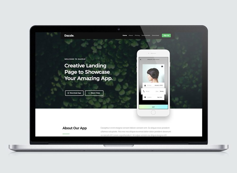 Dazzle App Landing Page Template