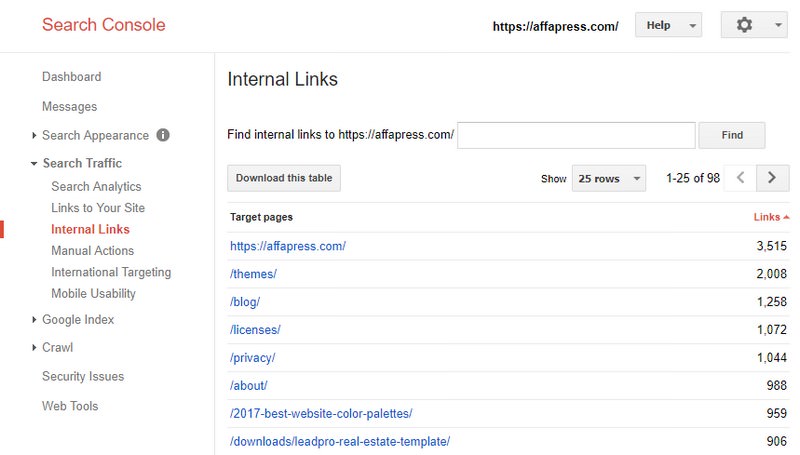 Google Search Console Internal Links