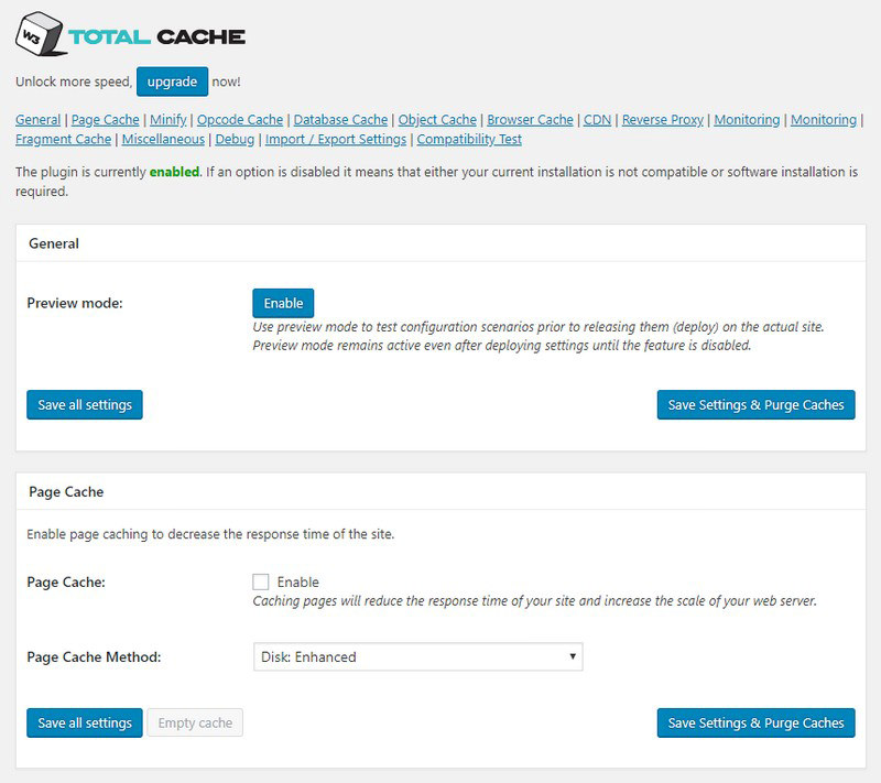 W3 Total Cache Plugin General Settings