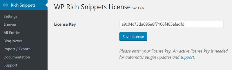 WP Rich Snippets Insert a License
