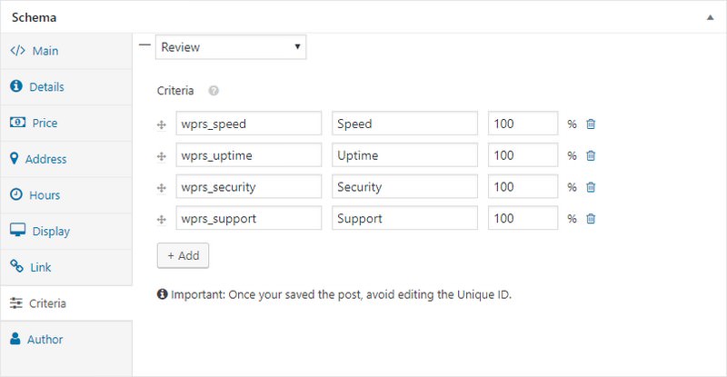WP Rich Snippets Schema Criteria Tab