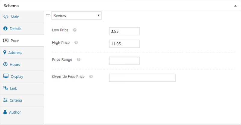 WP Rich Snippets Schema Price Tab
