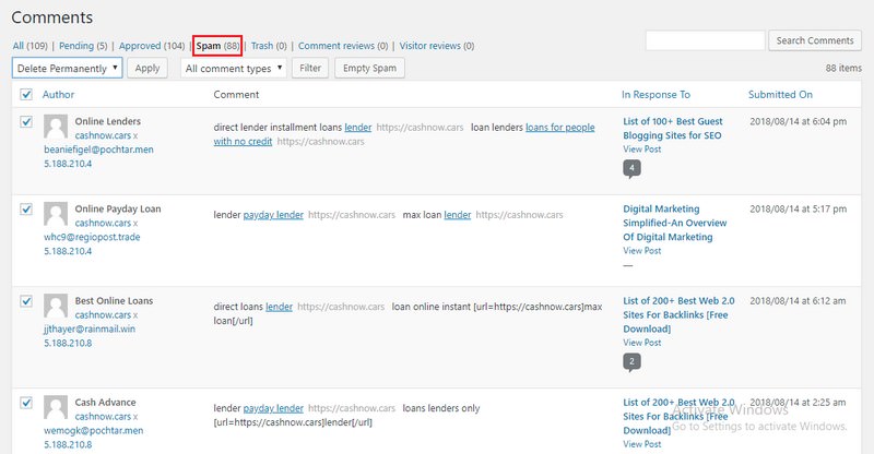 WordPress Comments Spam