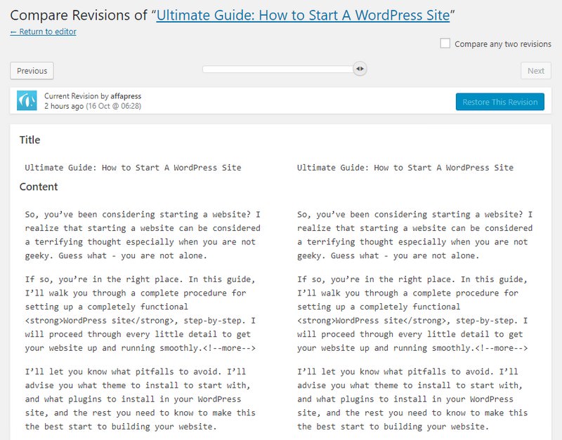 WordPress Post Revisions