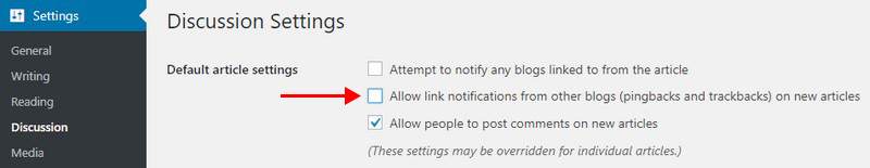 WordPress Settings Disable Pingbacks