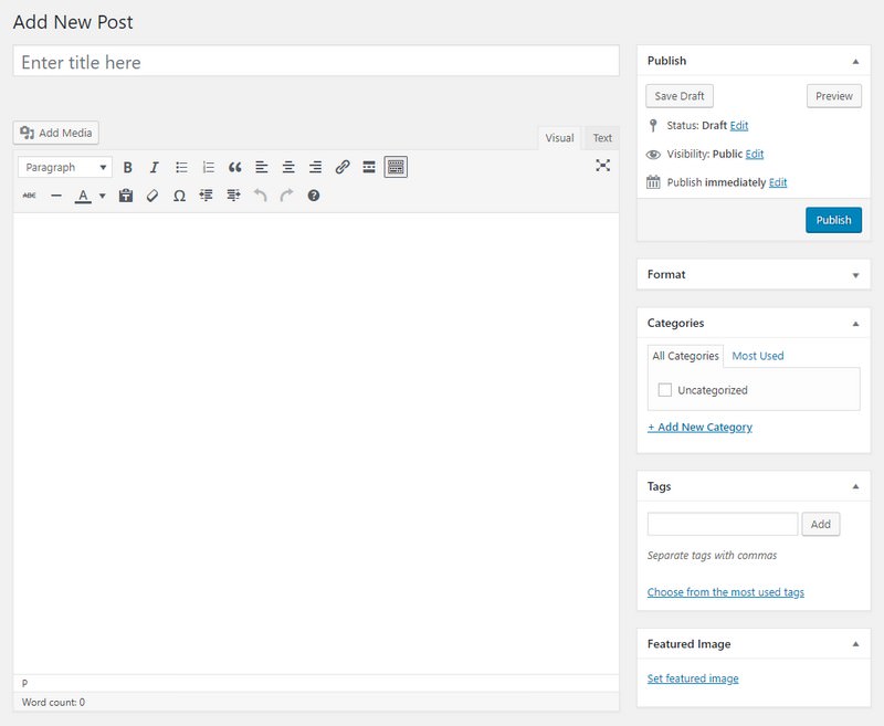 WordPress Write a New Post Section