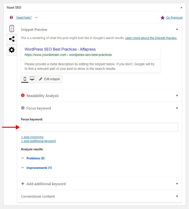 Yoast SEO Plugin Focus Keyword