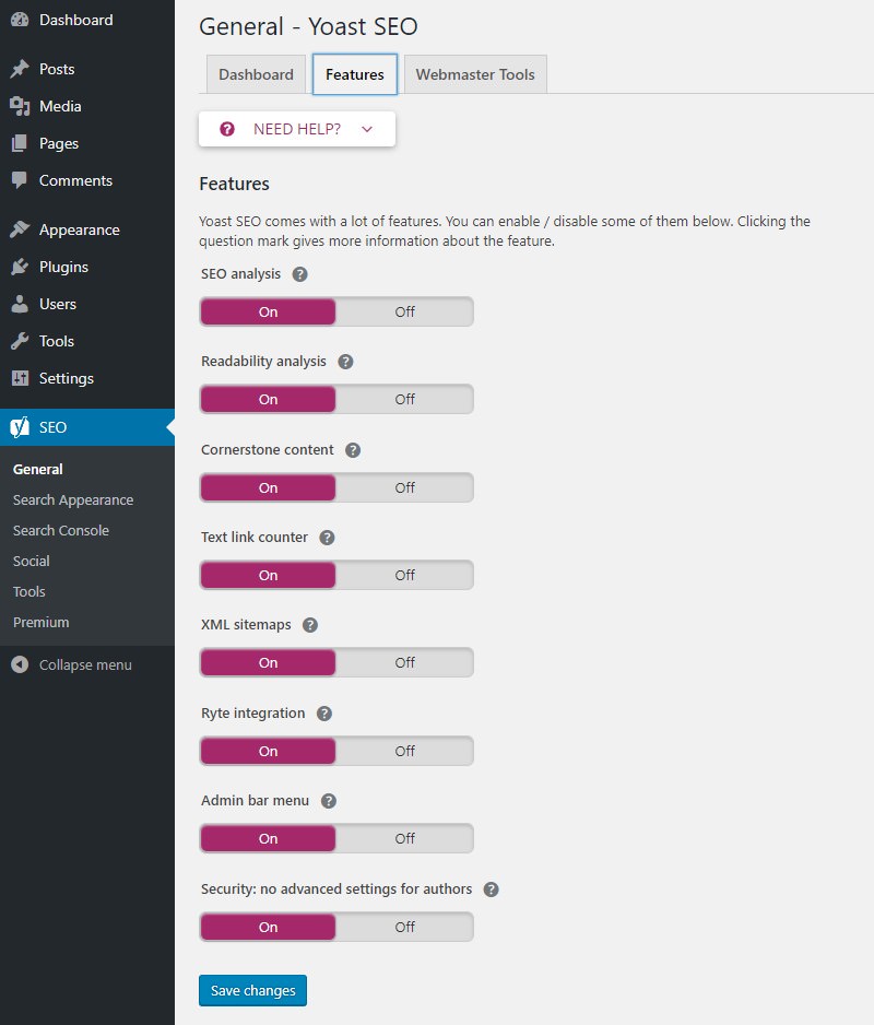 Yoast SEO Plugin Settings Features